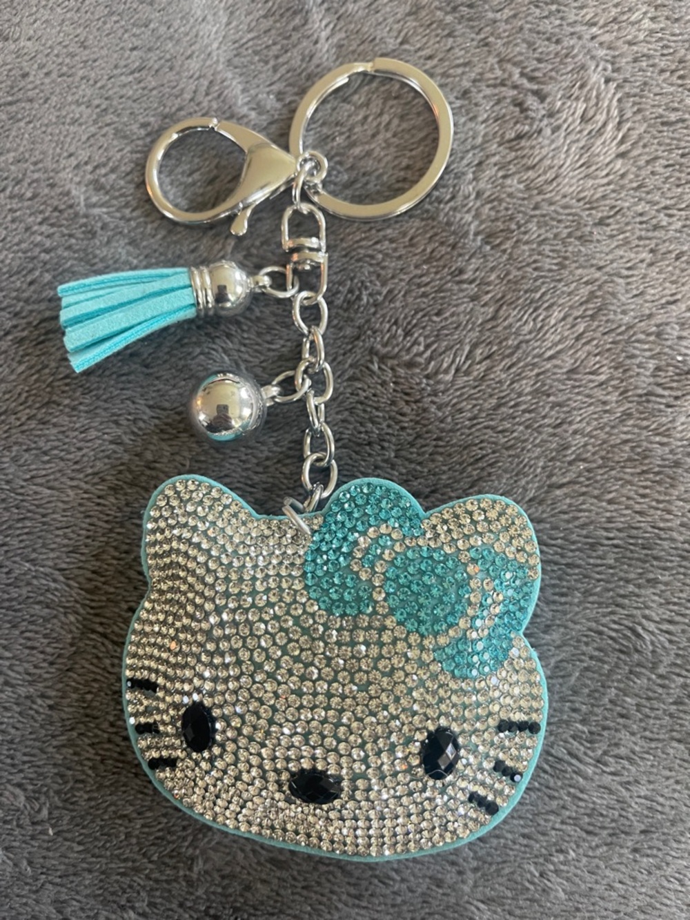 Hello Kitty Style Rhinestone keychain bag purse charm teal blue nwt